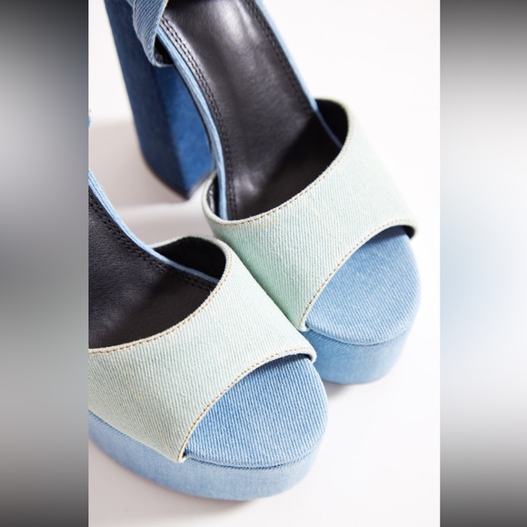 DENIM ROUND TOE PATCH WORK HIGH HEELED PLATFORM - Picture 4 of 4